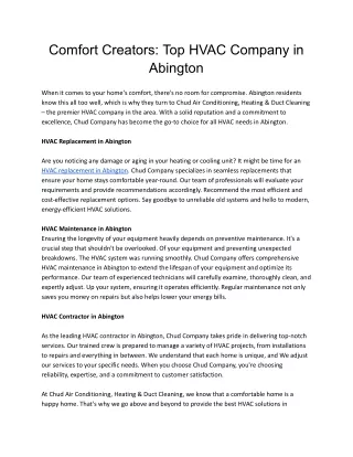 Comfort Creators: Top HVAC Company in Abington