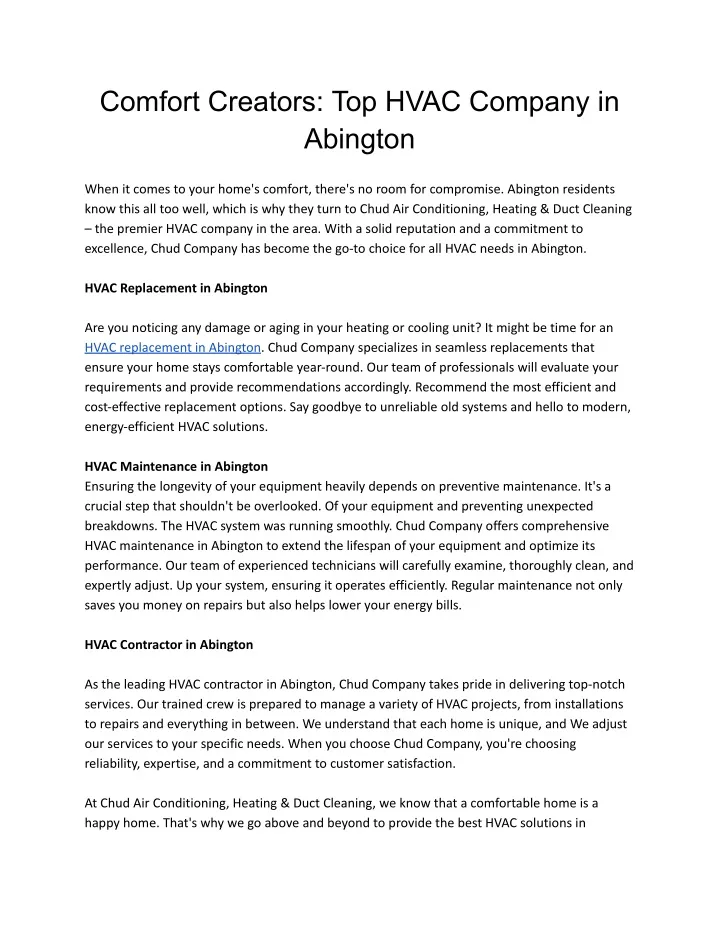 comfort creators top hvac company in abington