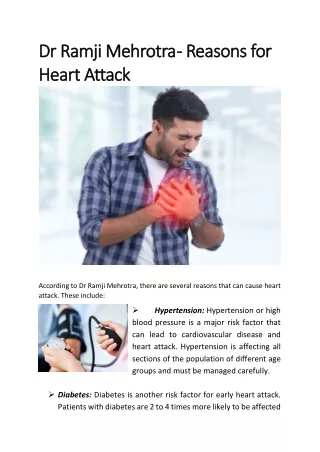 Dr Ramji Mehrotra - Reasons for Heart Attack