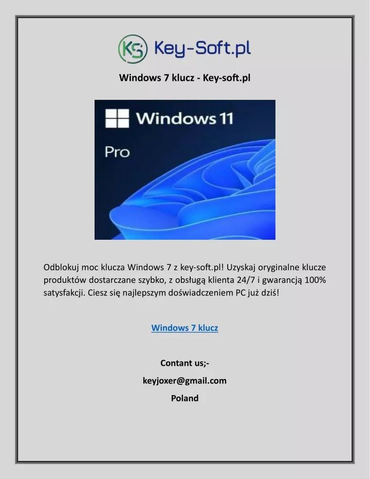 windows 7 klucz key soft pl