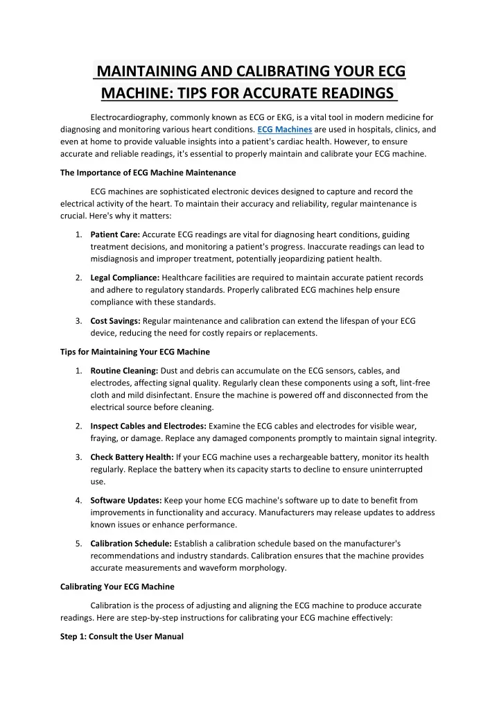 maintaining and calibrating your ecg machine tips