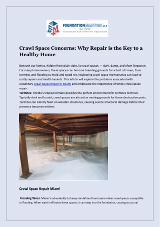 Crawl Space Repair in Miami By Foundation Masters