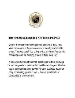 Tips for Choosing a Reliable New York Car Service