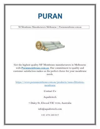 Nf Membrane Manufacturers Melbourne | Puranmembrane.com.au