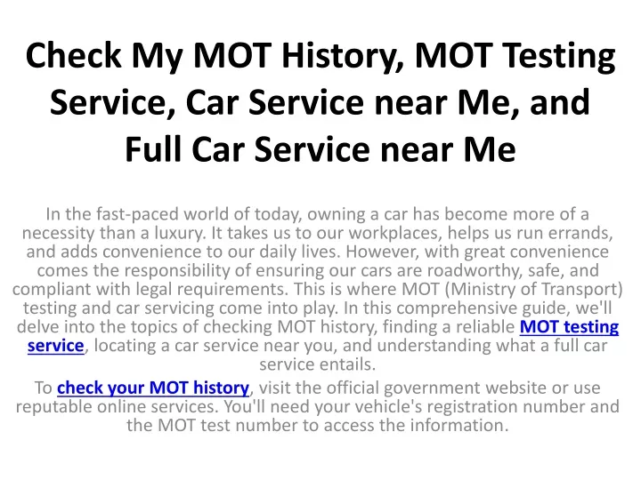 check my mot history mot testing service car service near me and full car service near me