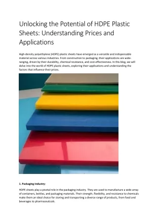Unlocking the Potential of HDPE Plastic Sheets Understanding Prices and Applications