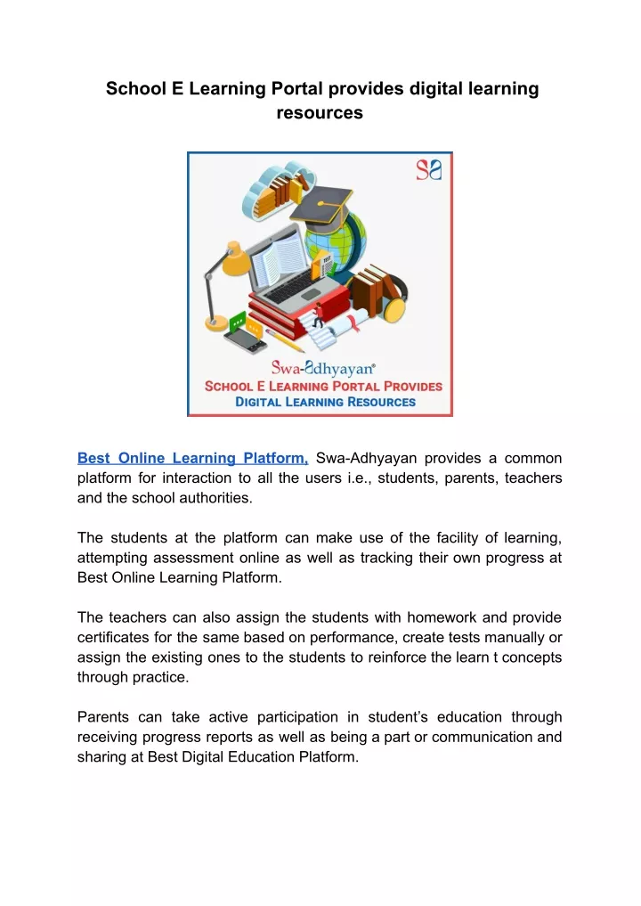 school e learning portal provides digital