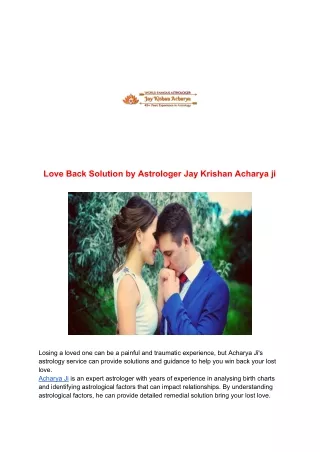 Love Back Solution by Astrologer Jay Krishan Acharya ji