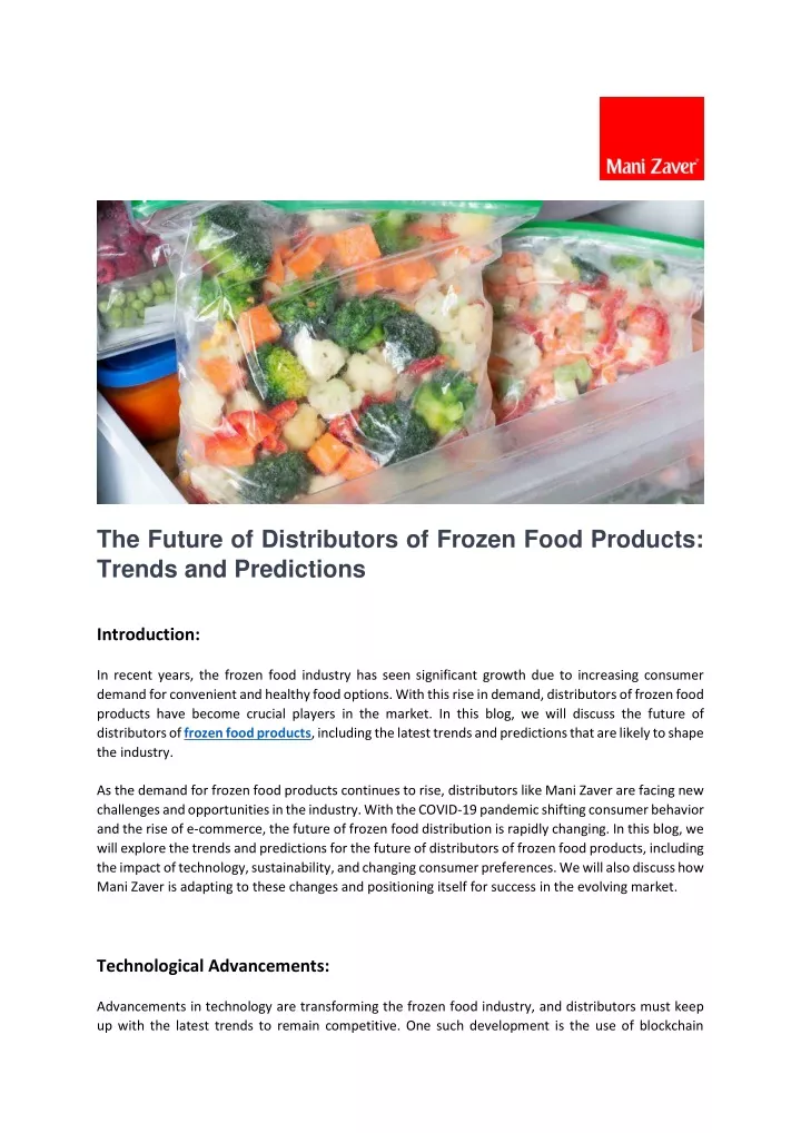 the future of distributors of frozen food