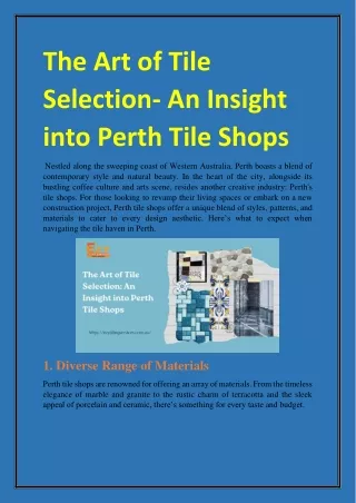 The Art of Tile Selection- An Insight into Perth Tile Shops