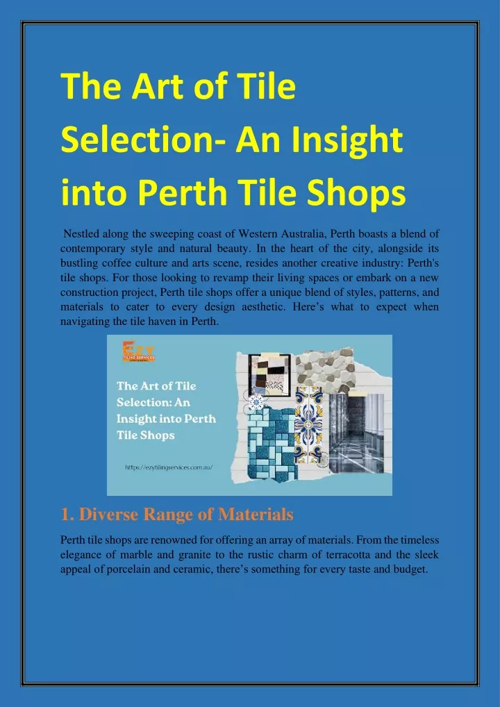 the art of tile selection an insight into perth