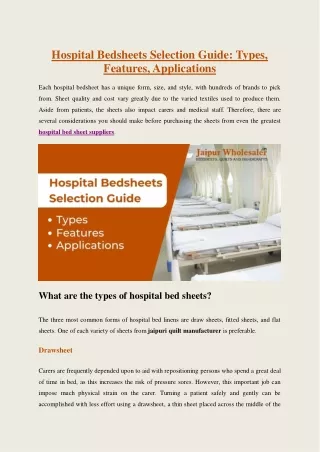 Hospital Bedsheets Selection Guide: Types, Features, and Applications