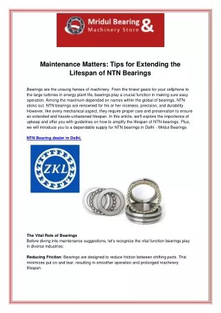 Maintenance Matters Tips for Extending the Lifespan of NTN Bearings