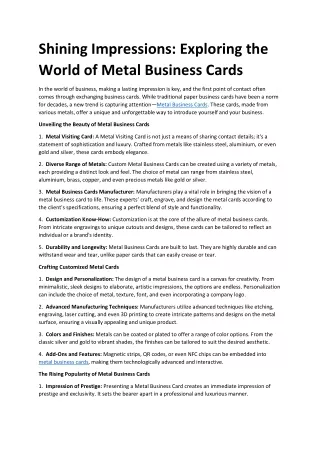 Exploring the World of Metal Business Cards