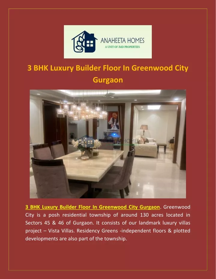 3 bhk luxury builder floor in greenwood city