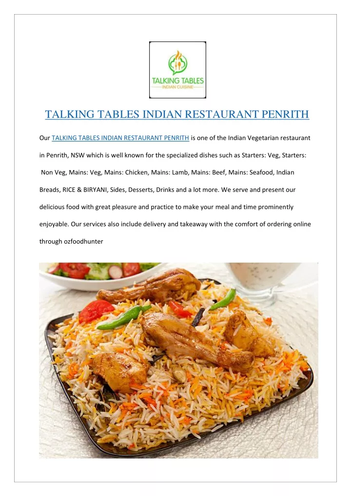 talking tables indian restaurant penrith