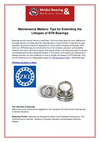 Maintenance Matters Tips for Extending the Lifespan of NTN Bearings (1)