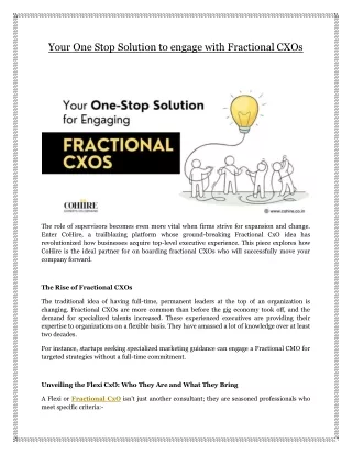 Your One Stop Solution to engage with Fractional CXOs