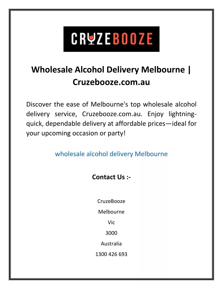 wholesale alcohol delivery melbourne cruzebooze