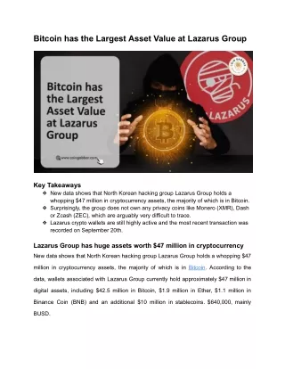 bitcoin has the largest asset value at lazarus