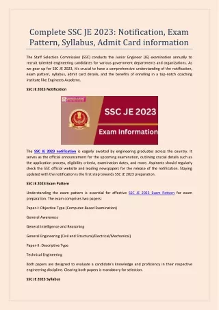 complete ssc je 2023 notification exam pattern