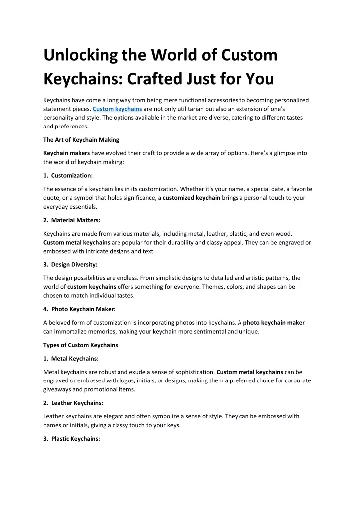 unlocking the world of custom keychains crafted