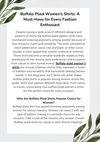 Buffalo Plaid Women's Shirts: A Style Guide