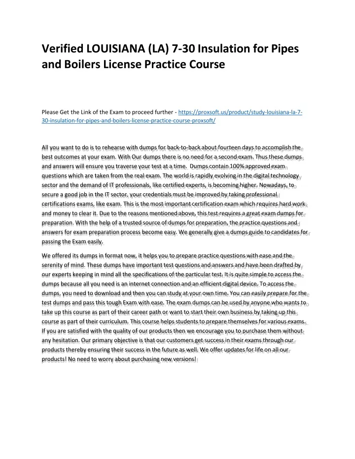 verified louisiana la 7 30 insulation for pipes and boilers license practice course