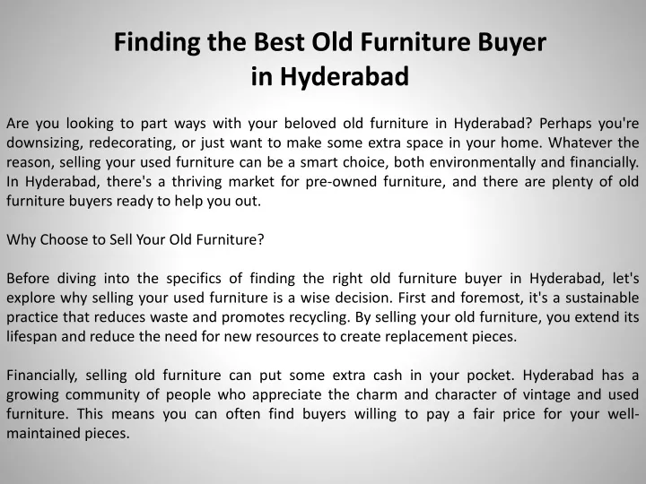 finding the best old furniture buyer in hyderabad