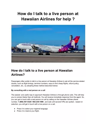 How do I talk to a live person at Hawaiian Airlines for help?