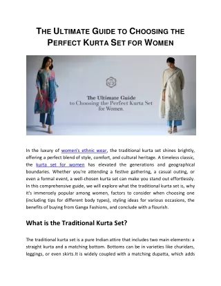 The Ultimate Guide to Choosing the Perfect Kurta Set for Women