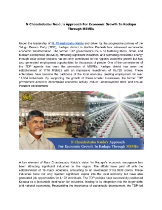 N Chandrababu Naidu’s Approach For Economic Growth In Kadapa Through MSMEs