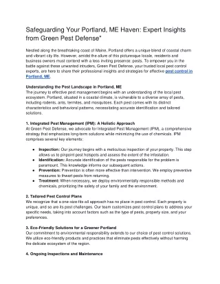 Safeguarding Your Portland, ME Haven_ Expert Insights from Green Pest Defense_ GPD