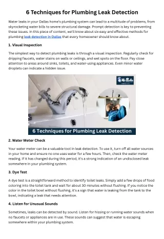 6 Techniques for Plumbing Leak Detection