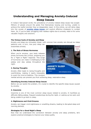 Understanding and Managing Anxiety-Induced Sleep Issues