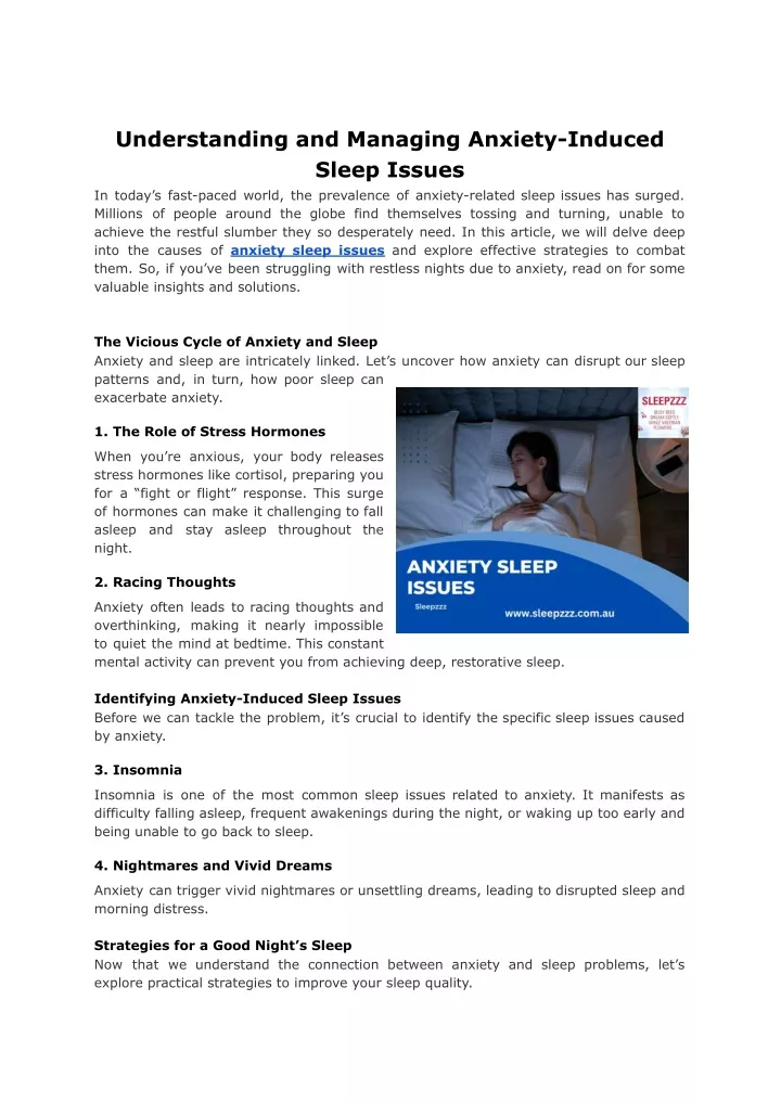 understanding and managing anxiety induced sleep