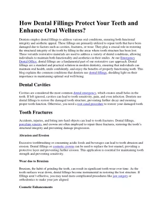 How Dental Fillings Protect Your Teeth and Enhance Oral Wellness