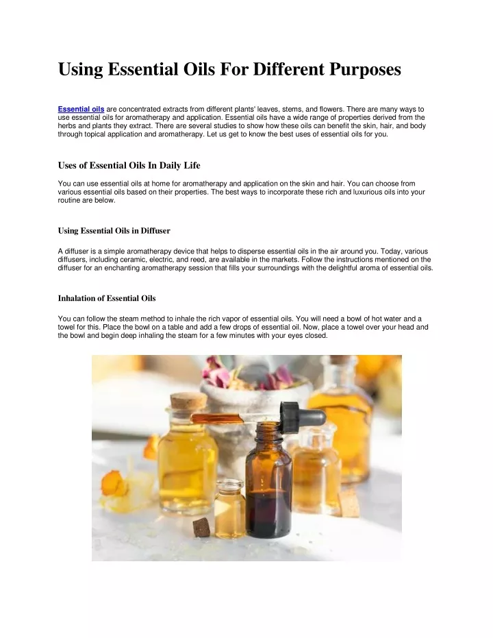 using essential oils for different purposes