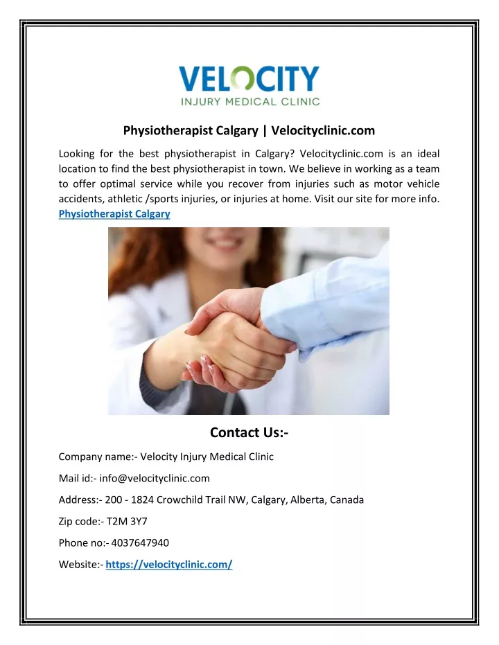 physiotherapist calgary velocityclinic com