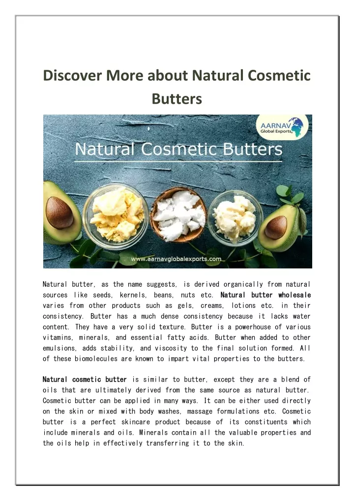discover more about natural cosmetic butters