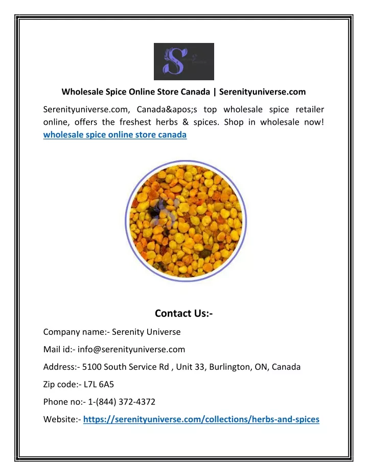 wholesale spice online store canada