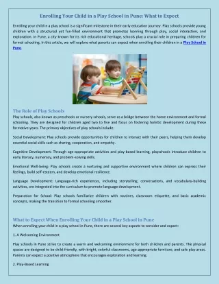 Enrolling Your Child in a Play School in Pune