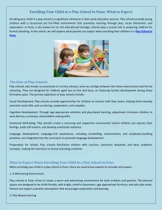 enrolling your child in a play school in pune