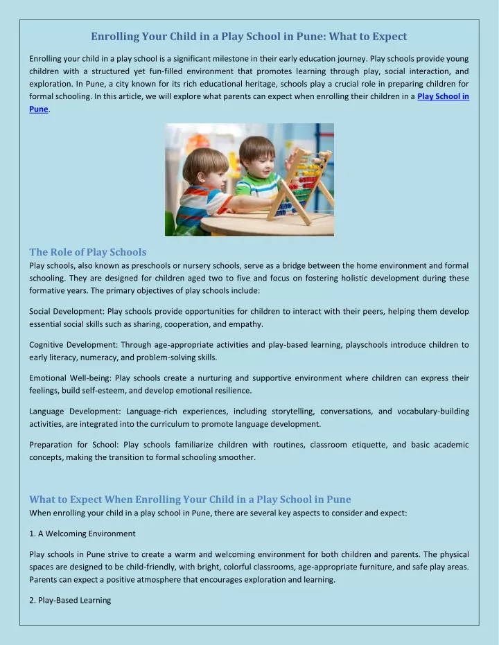 enrolling your child in a play school in pune