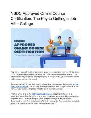 NSDC Approved Online Course Certification_ The Key to Getting a Job After College