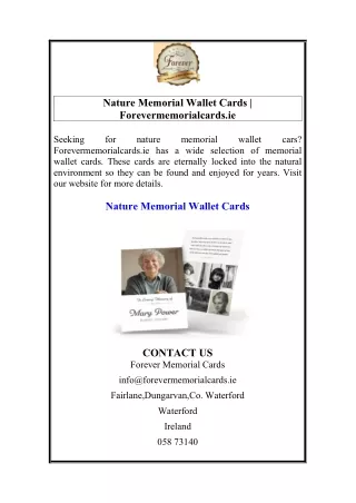 Nature Memorial Wallet Cards  Forevermemorialcards.ie