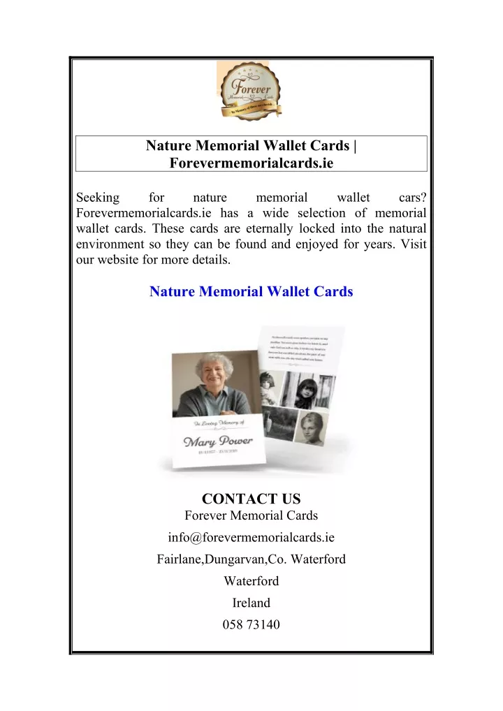 nature memorial wallet cards forevermemorialcards