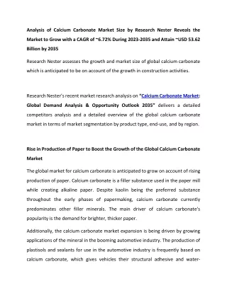 Calcium Carbonate Market  Development 2023-2035