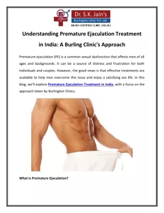 Understanding Premature Ejaculation Treatment in India A Burling Clinic's Approach