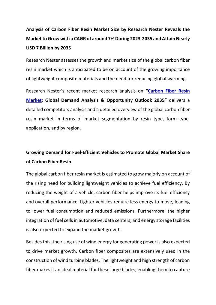 analysis of carbon fiber resin market size